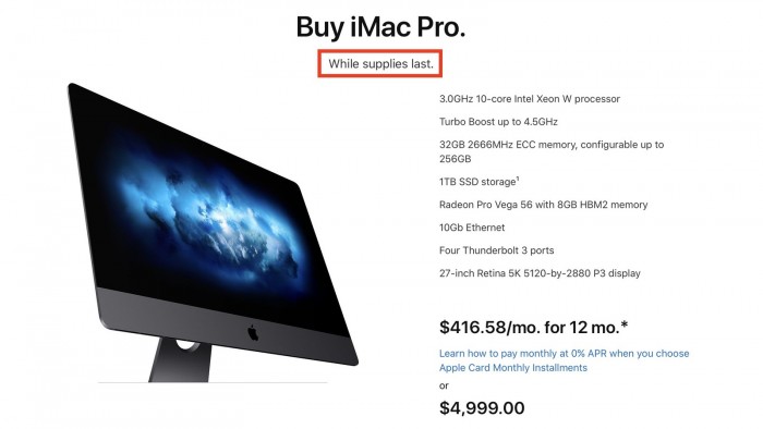 The apple removes IMac Pro formally next global limits to cannot be bought from the shop on the net