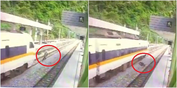 惊险画面曝光！工人违规穿越轨道，被台铁列车擦撞倒地