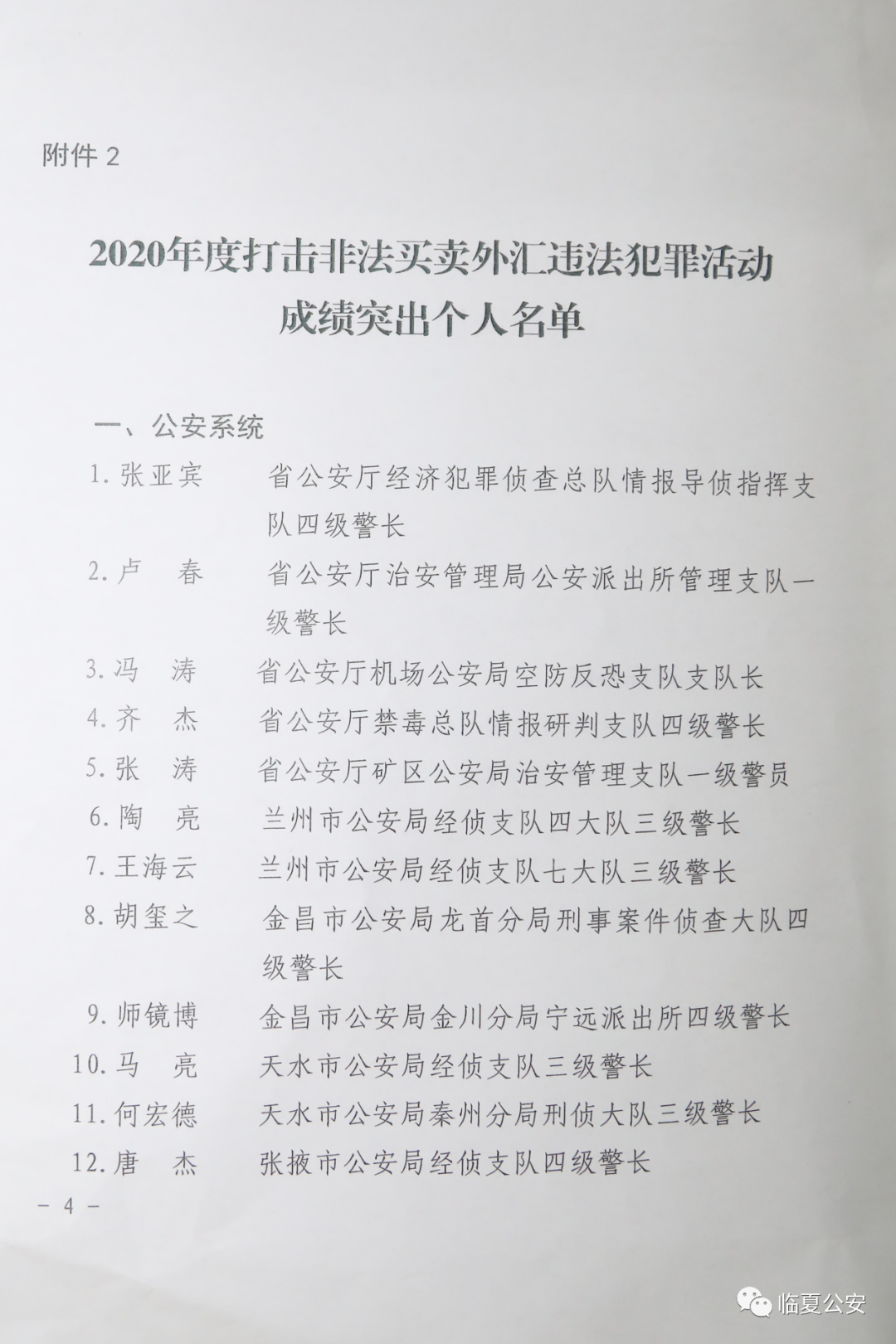 【喜报】我州公安机关1个集体、2名个人受到国家外汇管理局甘肃省分局和甘肃省公安厅的联合通报表扬