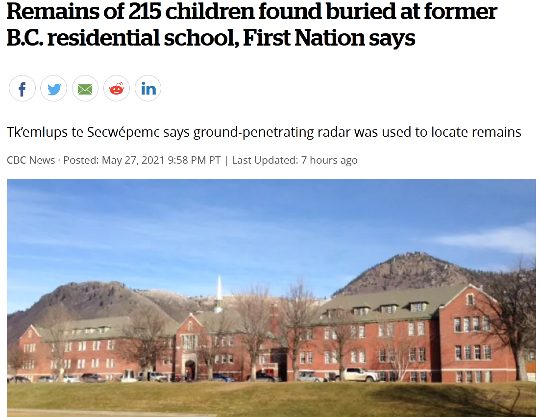 震惊！加拿大一印第安寄宿学校旧址挖出215具儿童遗骸，最小死者年龄仅3岁