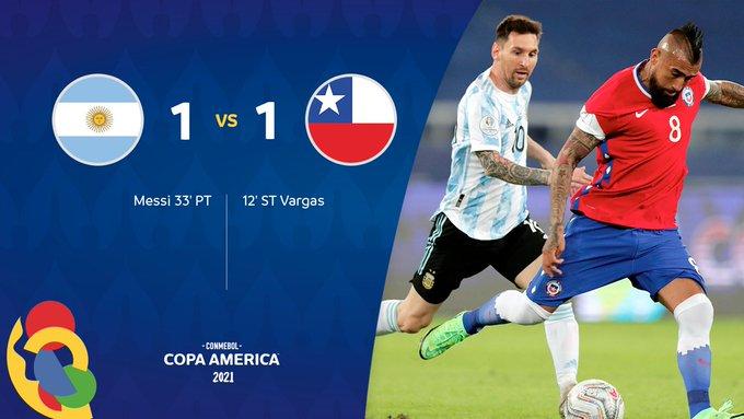 美洲杯-阿根廷1-1智利，梅西直接任意球破门
