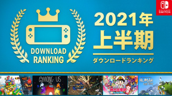 任天堂发布2021上半年下载排行《怪猎崛起》登顶