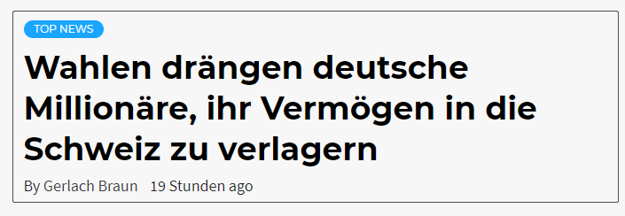 担心社民党上台，德国富豪们将资产移往瑞士“避风港”