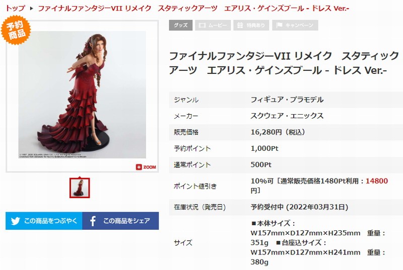 《最终幻想7：重制版》爱丽丝红礼服模型 太美了