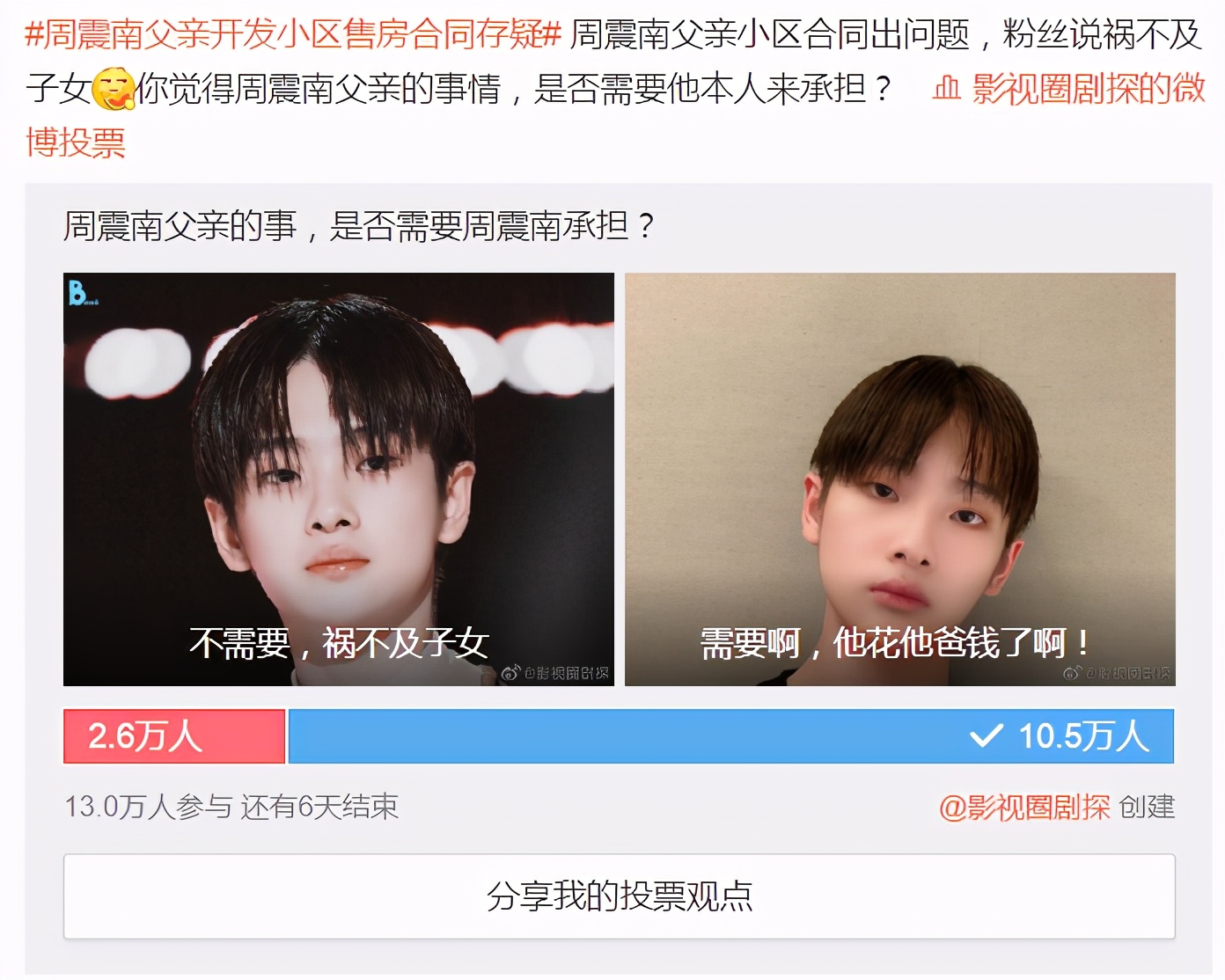 周震南父亲开发小区合同有问题，粉丝：祸不及子女