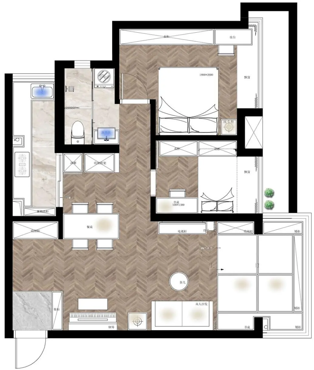80 square meters small two-bedroom decoration, balcony design tatami, 2 ...