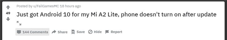 一部分小米手机A2 Lite升级Android 10后变砖