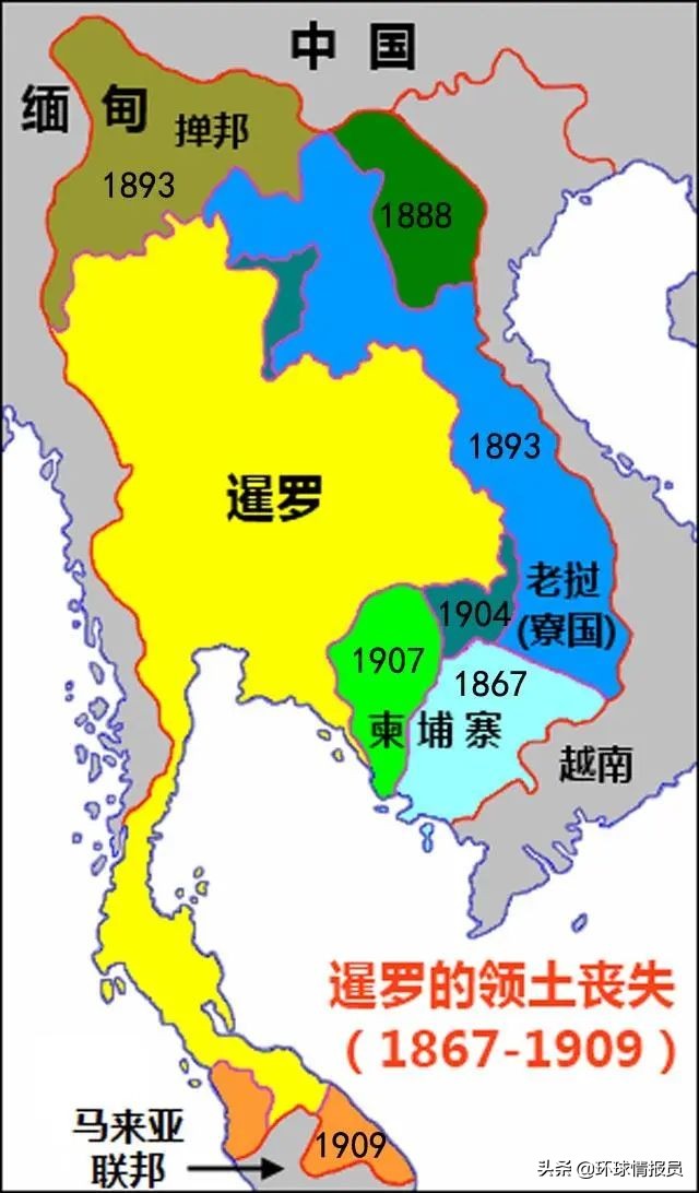 世纪先后被英法殖民者割走的泰国土地面积,差不多等于保留下来的国土