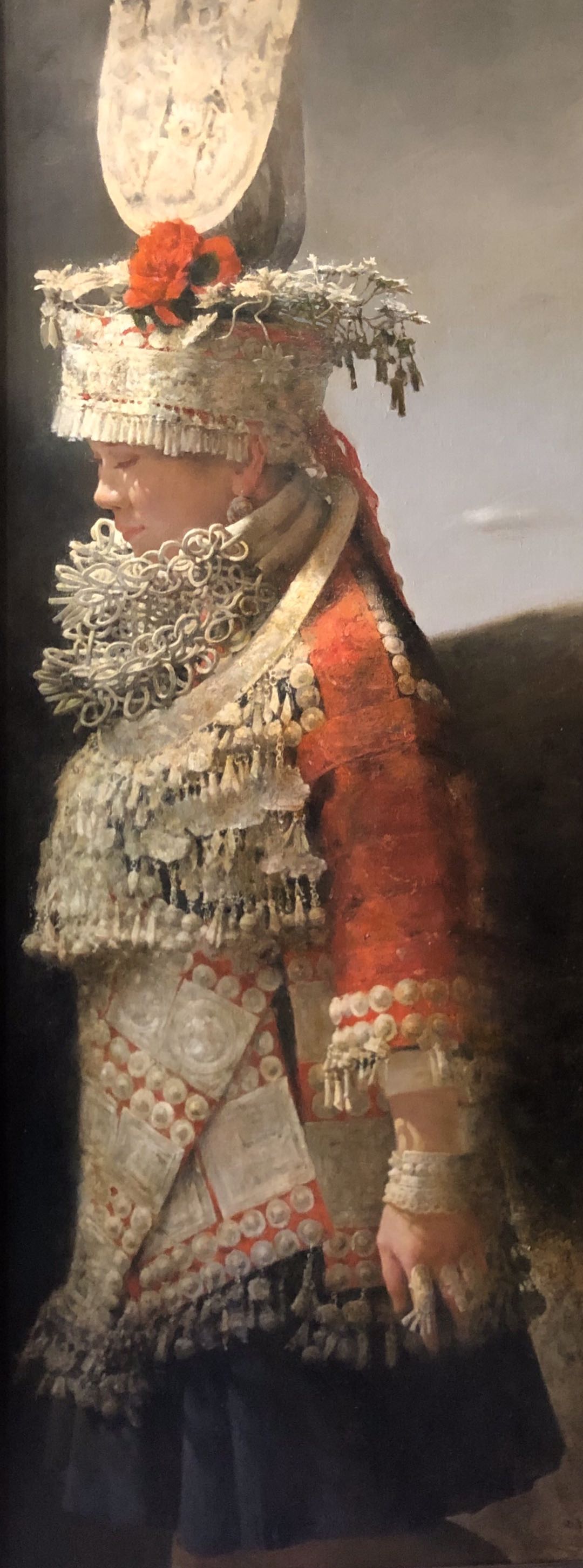 《夏花》60×16cm 布面油画 2020美丽,热情,善良的苗族少女是这片土地