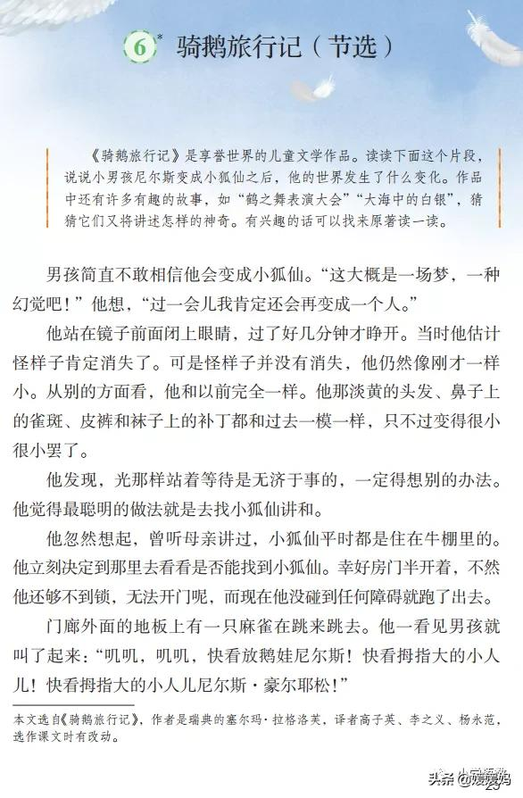 六年级下册语文第6课《骑鹅旅行记(节选)》图文详解及同步练习