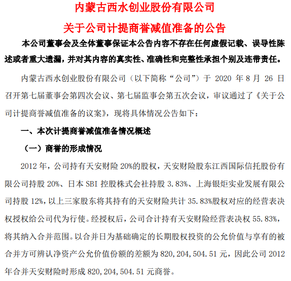 西水股份生死劫：上半年亏270亿 旗下天安财险资不抵债