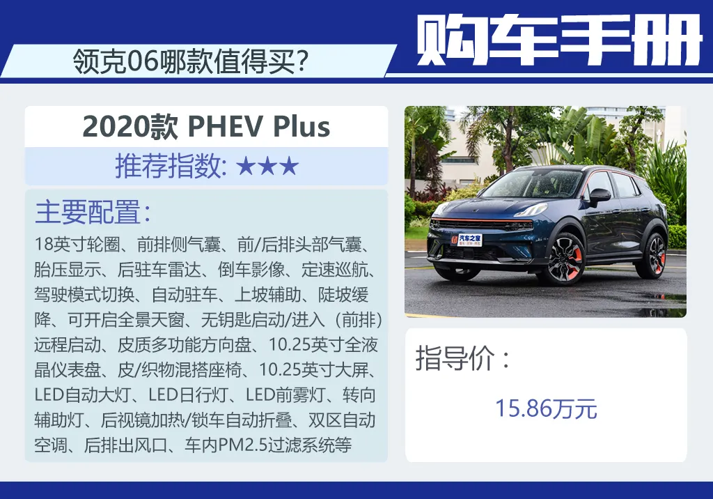 领克06:全景天窗+全液晶仪表+LED大灯,买低配也不错