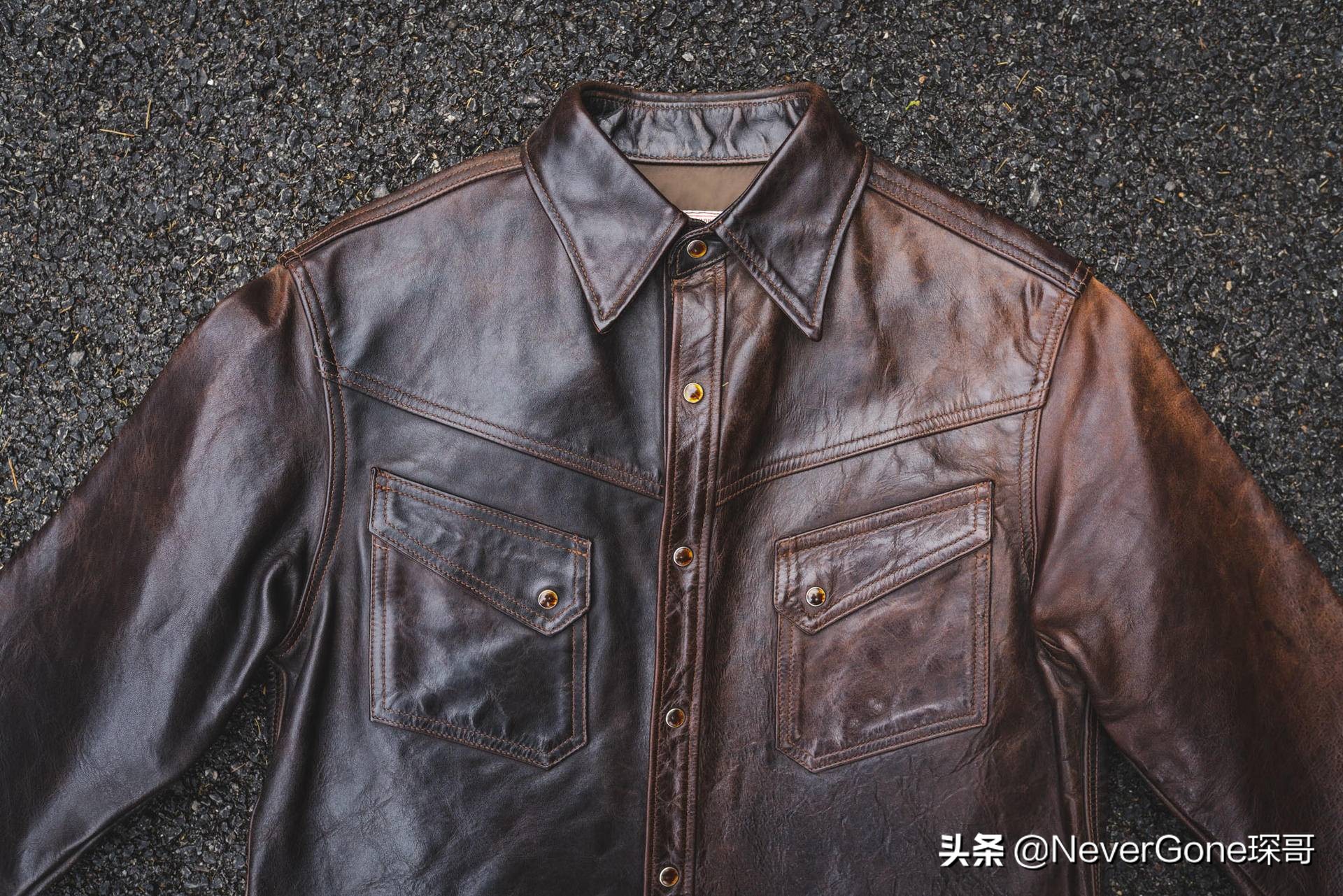 一件咔的一批的衬衣——加州小熊拼色皮衬衣