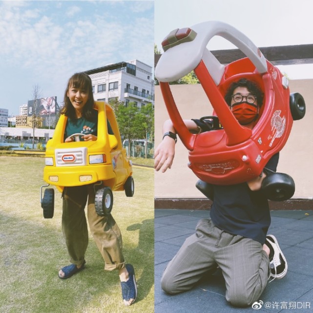 陳意涵老公學她鑽2歲兒子小車，腦袋卻被卡住，跪地掙扎表情痛苦