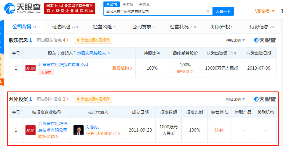 刘强东退出武汉京东世纪贸易有限公司经理一职