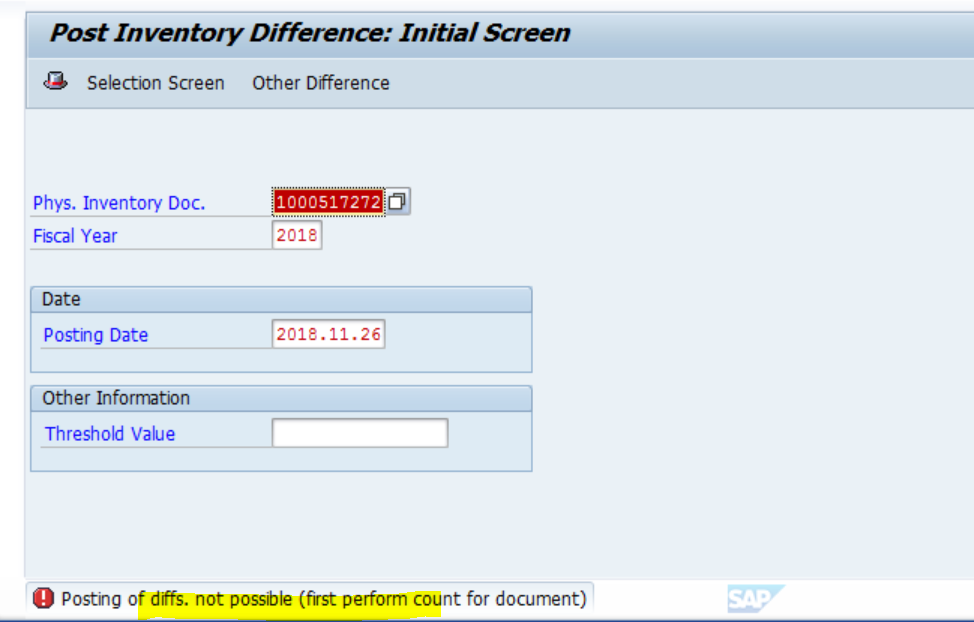 SAP MM 没有录入盘点结果的盘点凭证不能执行MI07