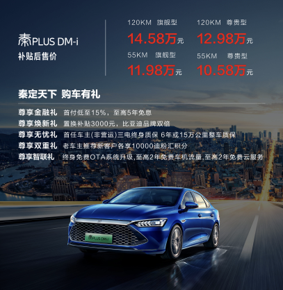 售价10.58万-14.58万元,秦PLUS DM-i上市