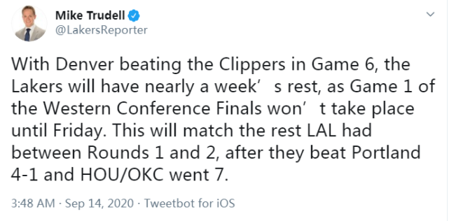 西決賽程表出爐！9月19日G1開打，湖人靜候金塊和快艇搶7，詹姆斯在隔離區悠然自得！-黑特籃球-NBA新聞影音圖片分享社區