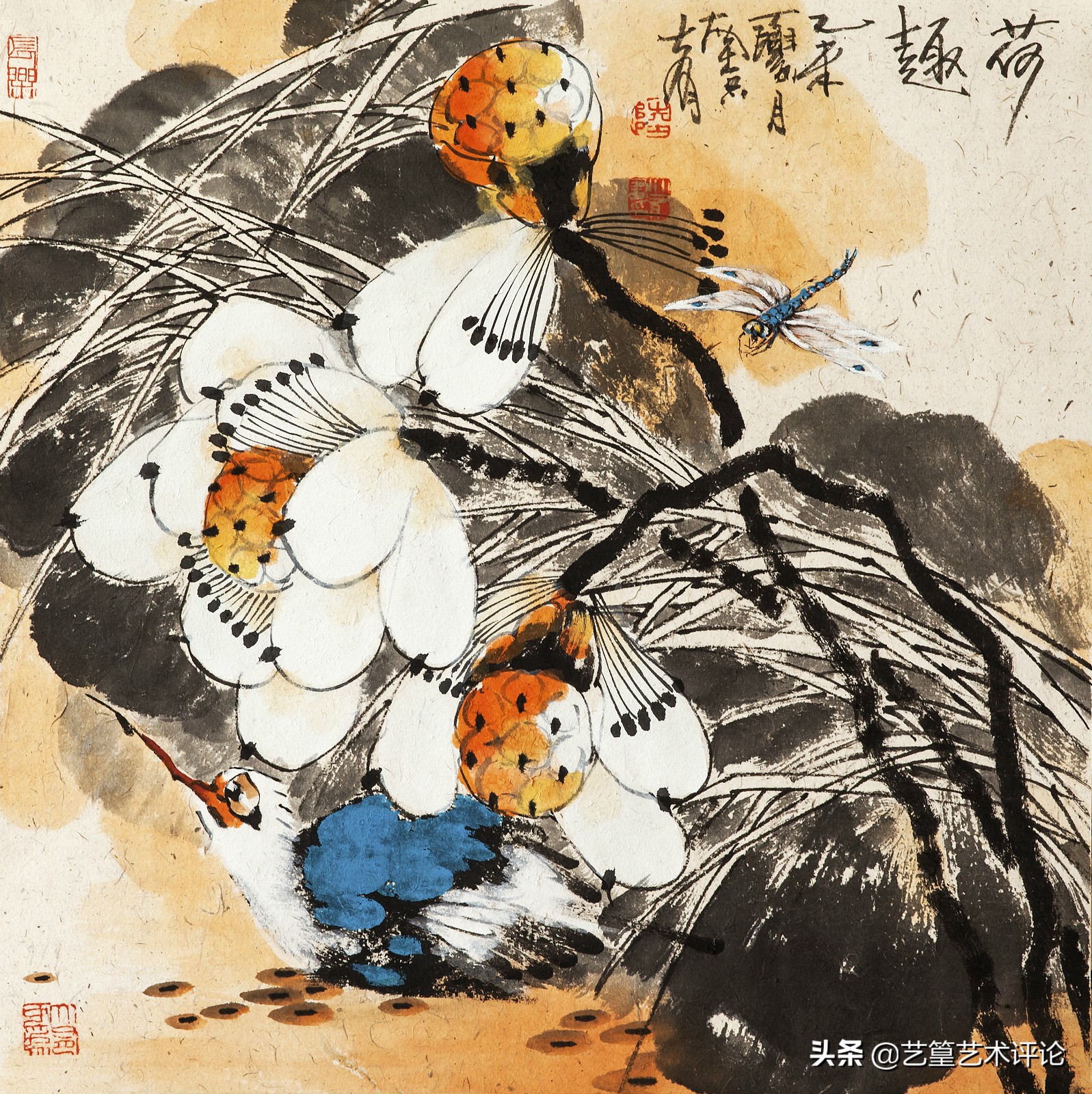 陆大有作品《荷趣》,50cm*50cm这样的书画作品,既有功力,又有个性,更