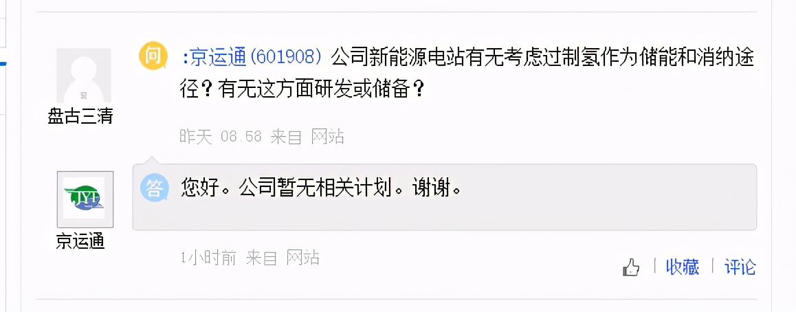 氢问董秘：中国汽研未参与加氢站建设，京运通暂无制氢相关计划