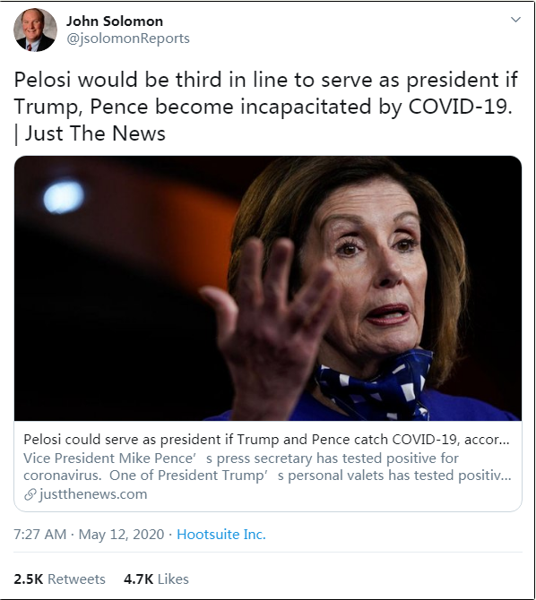 若正副总统都感染丧失行为能力，将由谁掌控大