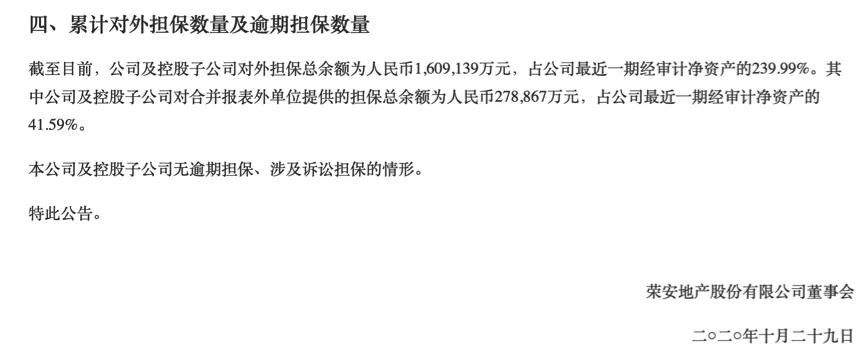 荣安地产三季度营收大增 巨额担保或存一定经营性风险