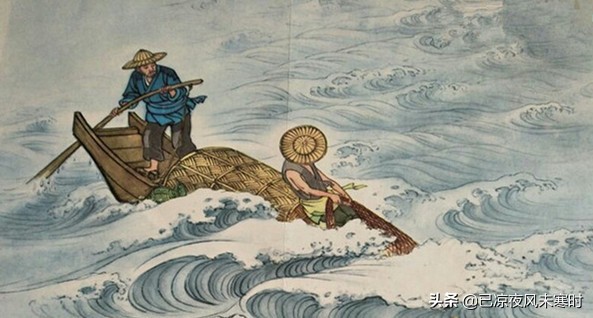 范仲淹在江边徐行，目睹渔人惊险捕捞，创作了《江上渔者》