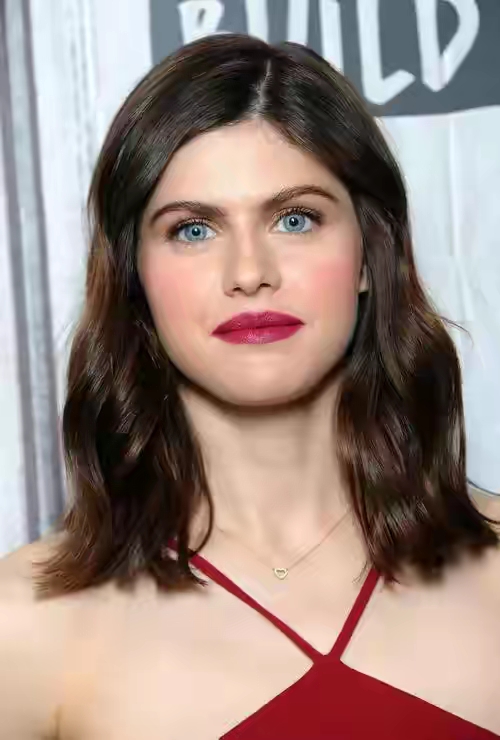 Alexandra Daddario has blond hair and blue eyes, full body, sexy