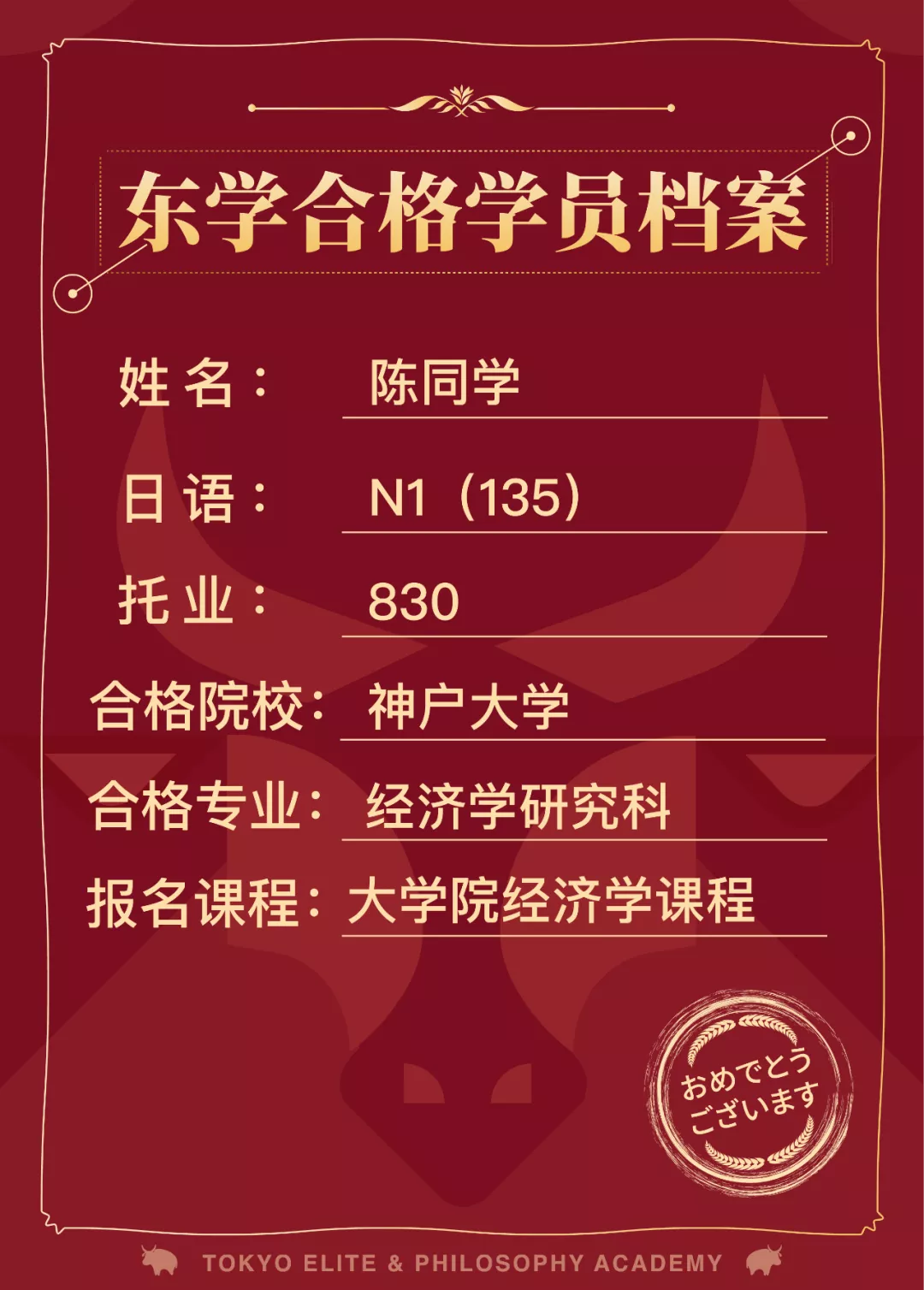 日本读研:稳稳拿下!恭喜陈同学合格神户大学经济学研究科