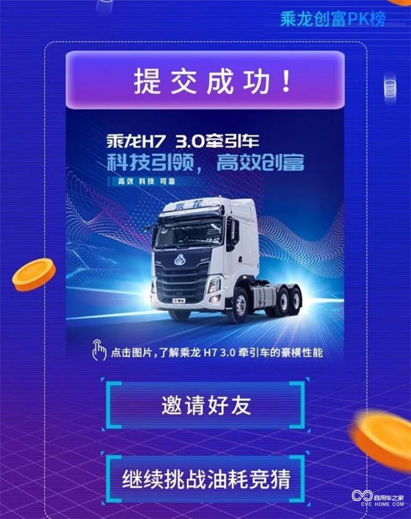 PK油耗贏紅包，競(jìng)猜油耗拿好禮—乘龍創(chuàng)富擂臺(tái)挑戰(zhàn)賽上線啦