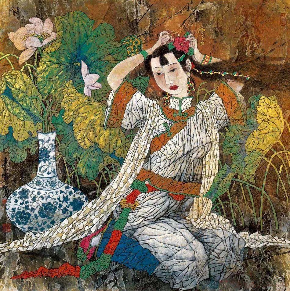 柔美多姿，仪态万方——著名画家徐惠泉以工笔重彩将东方女性的美跃然纸上