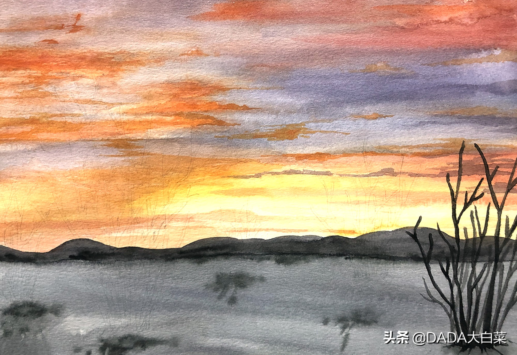 水彩画教程 只需5步 教你画出富有意境的日落 其他 蛋蛋赞