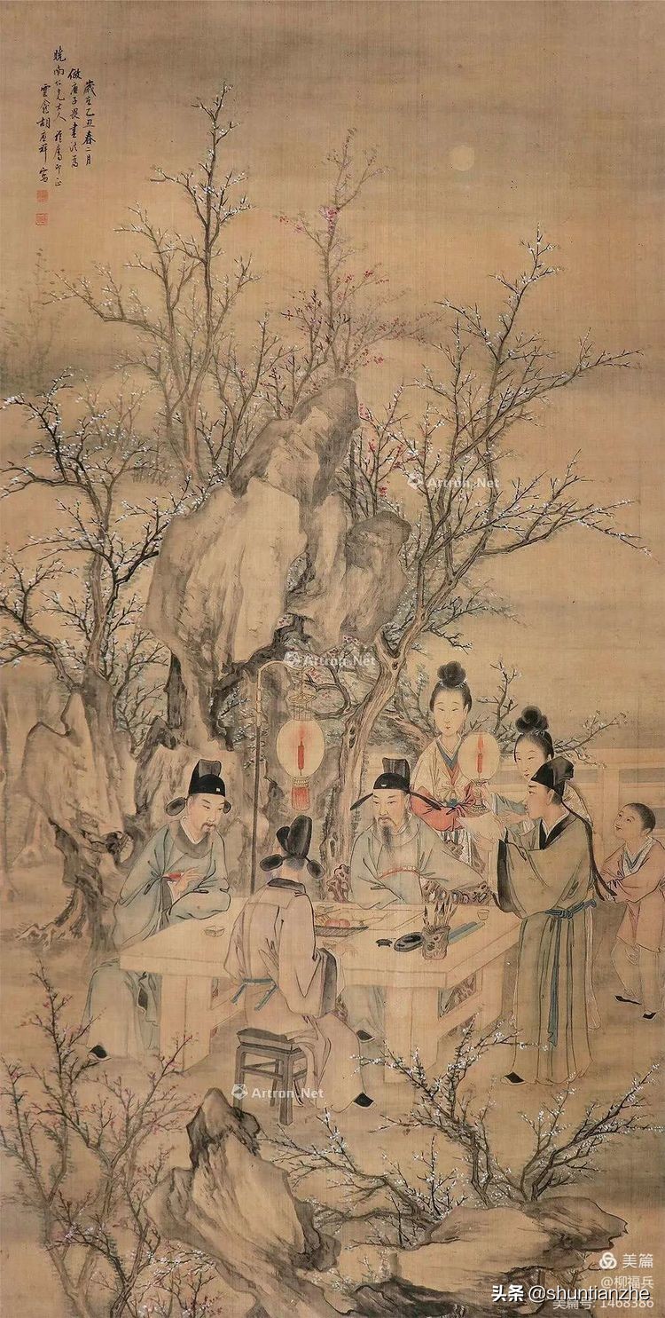 名家山水人物画《夜宴桃李园》欣赏