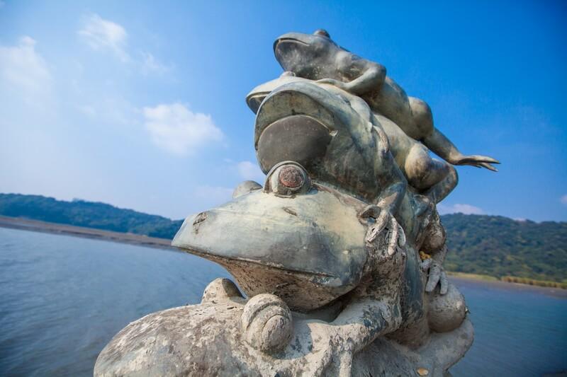 台灣日月潭九蛙疊像：九隻大青蛙齊齊露出水面，究竟是幾個意思？