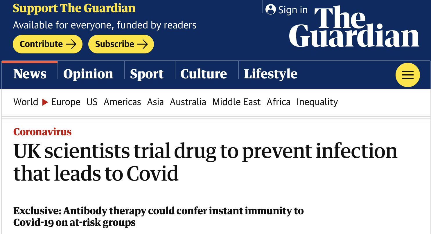 瞬間免疫？ 英國實驗新冠病毒新療法，感染8天內使用仍有效