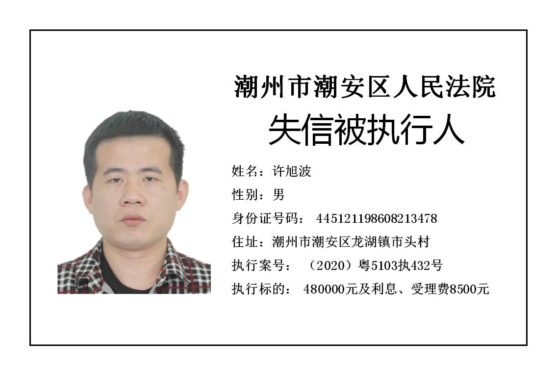 潮州市潮安区人民法院发布2020年第五批失信被执行人公告