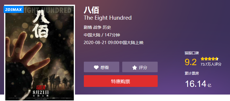 前段時間《八佰》上映了，讓我們看看網友們對這部電影有什么看法