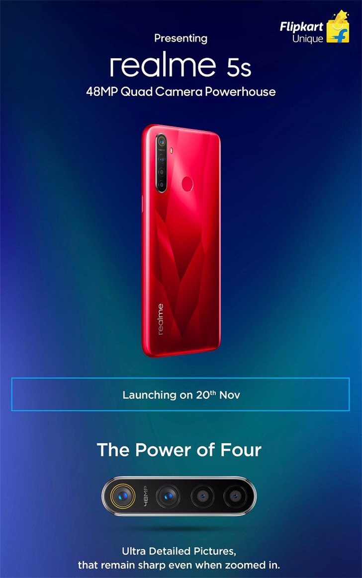 realme 5s将于11月20日宣布公布：后置摄像头4800万四摄