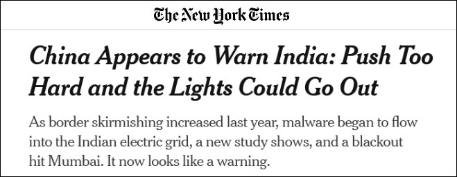 印度遭中国“停电”攻击？美媒：中国正利用软