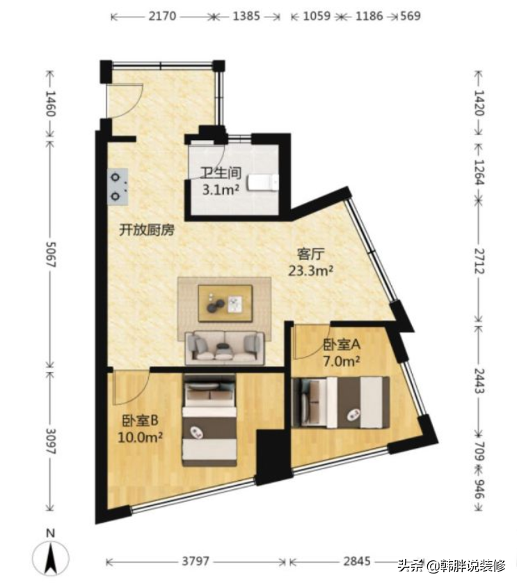 50㎡小蜗居，卧室故意抬高10cm装成地台，连床都不用买了