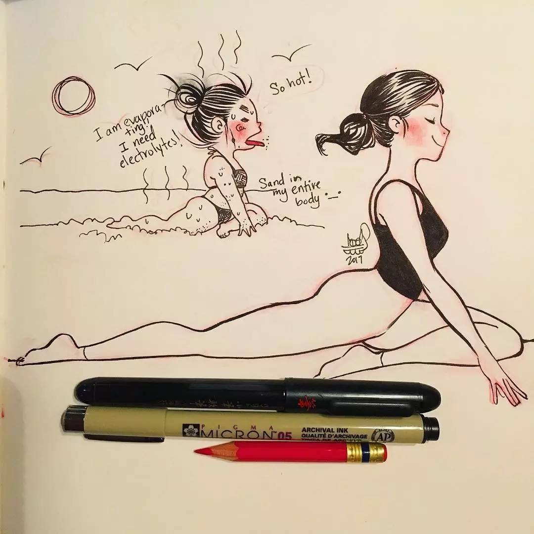 超可爱哒，一组“超写实”的简笔画，练瑜伽的你