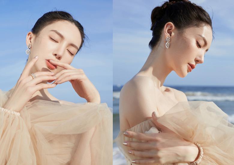 Jin Chen wore a nude dress, exquisite like a 