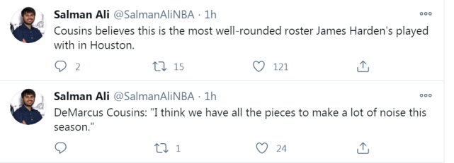 考辛斯正式亮相休城！相信沃爾能幫到哈登，看好伍德進防守一陣