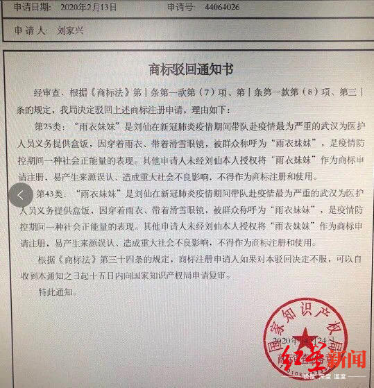 “雨衣妹妹”前线坚守却遭抢注商标 相关部门：