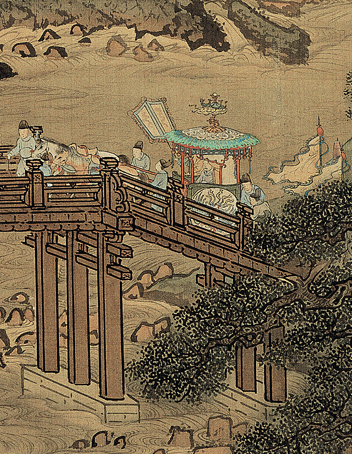 从比例上来说,人物在这么大幅的界画中所占面积非常