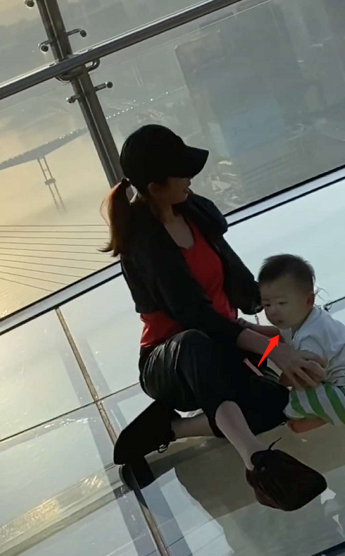 坑娃！蔡少芬让三胎儿子体验高空玻璃走廊，乐儿被吓哭表情超可怜