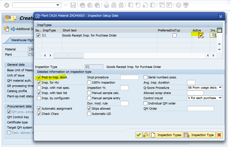 SAP QM 物料主資料QM檢視裡欄位MARC-INSMK的更新