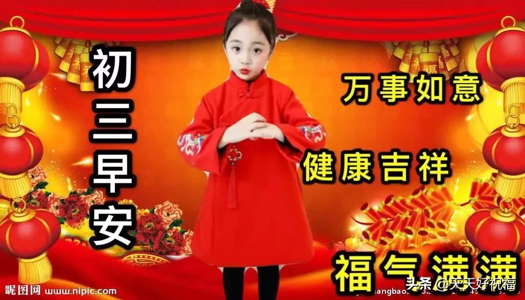 正月|2021牛年正月初三早上好图片带字带祝福语 大年初三问候亲友短信简短