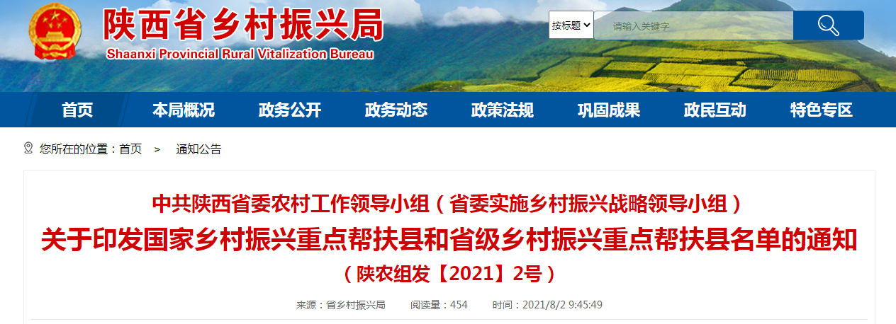陕西26个县被确定为乡村振兴重点帮扶县，其中国家级11个