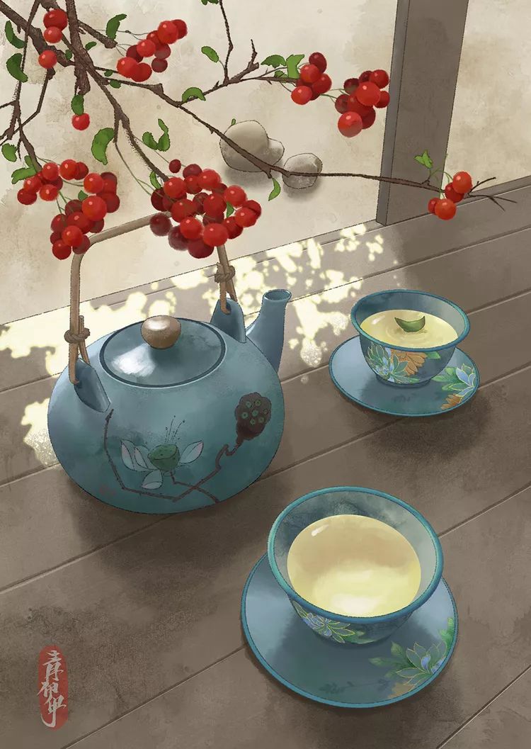 古风美物插画 | 裁为合欢扇，团团似明月
